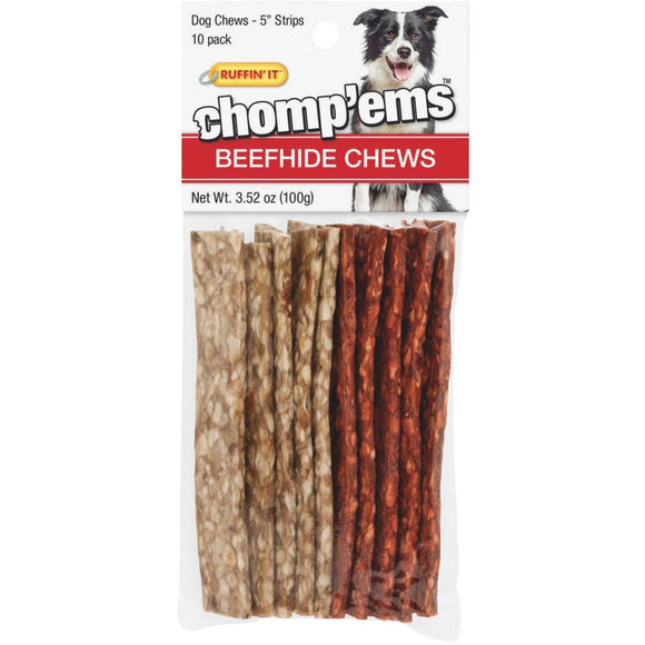 Westminster Pet Ruffin' it Chomp'ems 3.52 Oz. Beefhide Strip, (10-Pack)