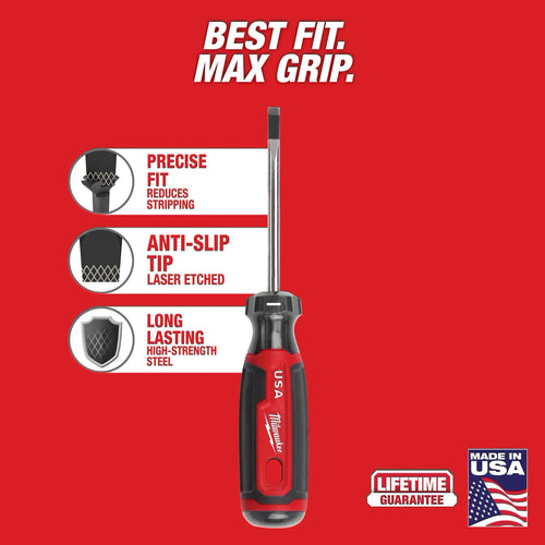 Milwaukee 3/16 Cabinet 6 Cushion Grip Screwdriver (USA)