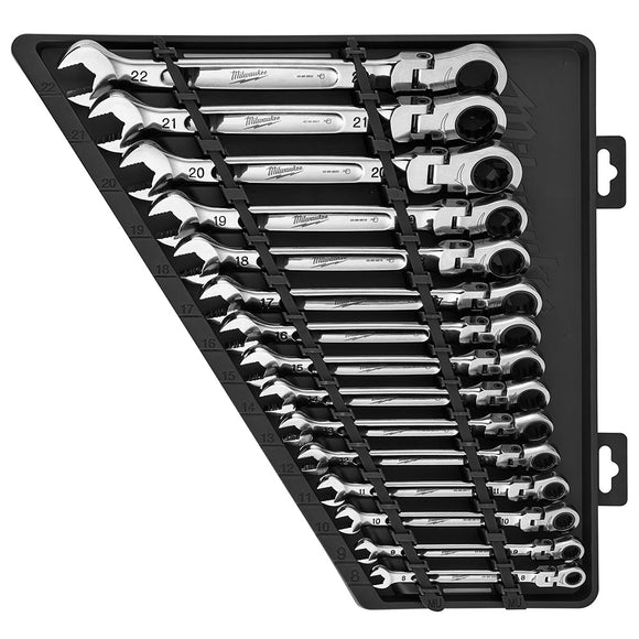 15pc Metric Flex Head Ratcheting Combination Wrench Set