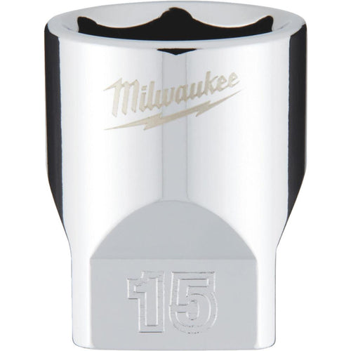 Milwaukee 1/4 In. Drive 15 mm 6-Point Shallow Metric Socket with FOUR FLAT Sides