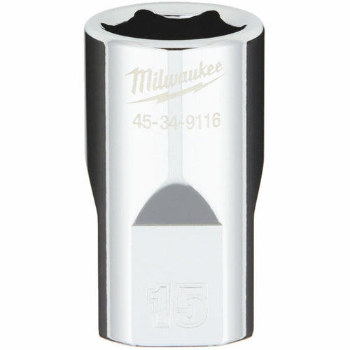 Milwaukee 1/2 In. Drive 15 mm 6-Point Shallow Metric Socket with FOUR FLAT Sides