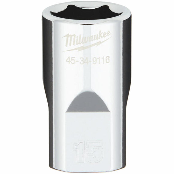 Milwaukee 1/2 In. Drive 15 mm 6-Point Shallow Metric Socket with FOUR FLAT Sides