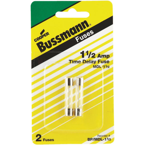 Bussmann 1-1/2A MDL Glass Tube Electronic Fuse (2-Pack)